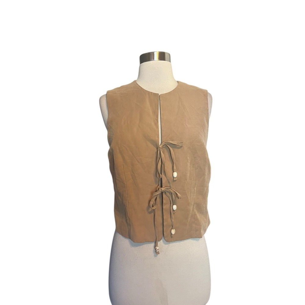 Christian Lacroix Women's Classic Vest L Beige Sash Tie Closure